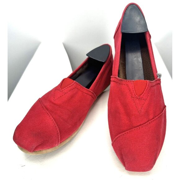 TOMS Alpargata Womens Canvas Slip on Shoes Comfort Casual Flats Red Size 7 - Picture 1 of 12